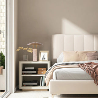 PARACCU travertine table lamp styled on a bedside table