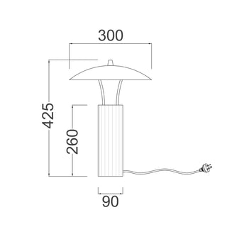 PARACCU table lamp dimensions showing 300mm diameter and 425mm height