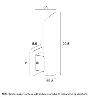 Technical drawing of Penros 1 Light Exterior Wall Light with full dimensions and mounting detail.