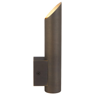 Bronze outdoor wall light fixture on a white background