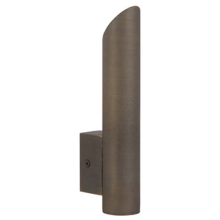 Bronze outdoor wall light fixture on a white background