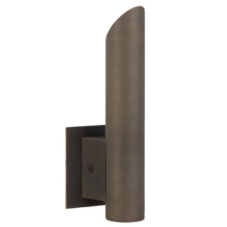 Penros 1 Light Exterior Wall Light in Antique Brass – compact architectural exterior fixture.