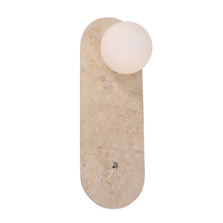 Poi Oblong travertine wall light with opal glass diffuser in beige finish