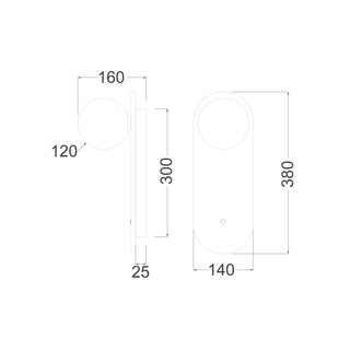 Poi Oblong Travertine Wall Light with Opal Glass Diffuser and Switch measurements