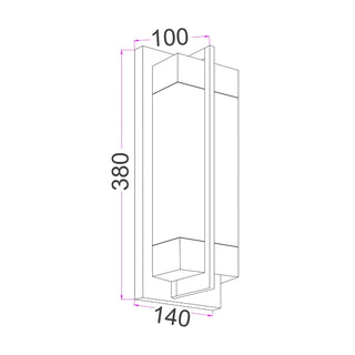 CLA Puente wall light dimensional drawing H380mm x W140mm