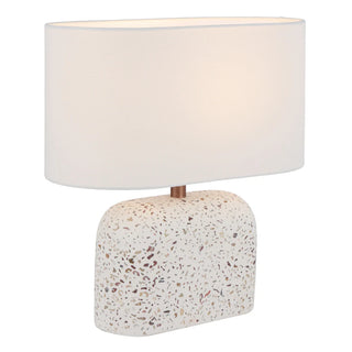 Reano table lamp by Telbix with white terrazzo base and ivory shade