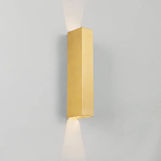Ryland Exterior Wall Light in Brass Matt finish, minimal rectangular design with dual up and down LED beams