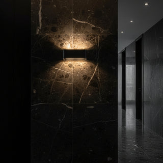 Eglo Sania 4 black LED up and down indoor wall light installed in a office foyer