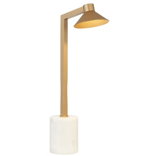 Telbix Satrom LED table lamp in antique brass with white marble base
