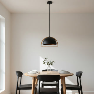 CLA Swing Dome Timber Frame Pendant Light in Matte White
