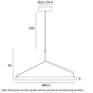 Telbix TRUVON 60 pendant technical dimensions drawing