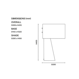 Mayfield Zentra Black Table Lamp 1601BLK dimensions technical drawing