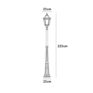 Illustration of a street lamp with dimensions labeled on a white background