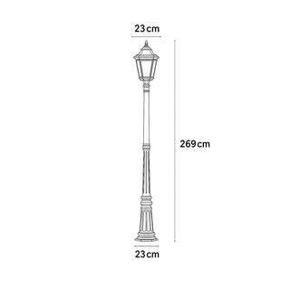 Measurement chart of a street lamp with dimensions labeled.
