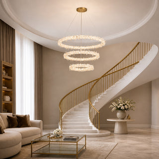 UGE Glacier 3 Ring Crystal Pendant Light Satin Gold Crystal Chandelier