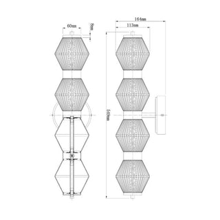 Technical drawing of a geometric structure with dimensions on a white background