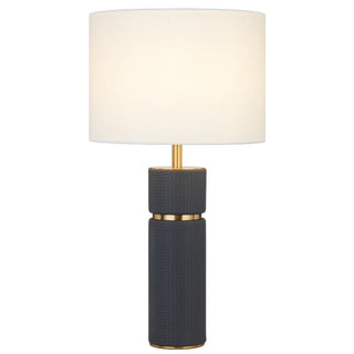 Telbix Valda table lamp black vegan leather base with antique gold trim and ivory shade
