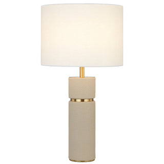 Telbix Valda table lamp taupe vegan leather base with antique gold trim and ivory shade