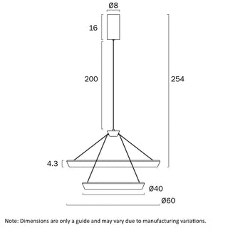 Telbix VANTEL 2 Tier pendant technical dimensions drawing