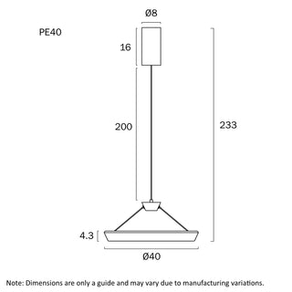Telbix VANTEL 40 pendant technical dimensions drawing