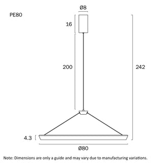 Telbix VANTEL 80 pendant technical dimensions drawing