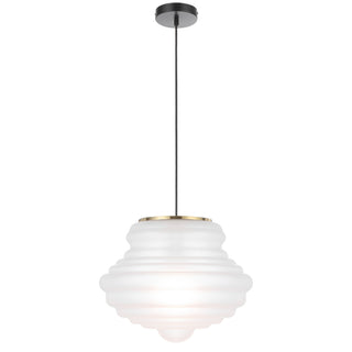 White pendant light with gold accent on a white background