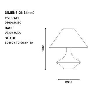 Mayfield Vella Bronze Table Lamp dimensions 380mm height ceramic base linen shade Davoluce Lighting Melbourne