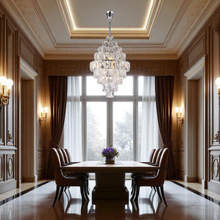 Close-up of crystal tiers on Waterfall chandelier