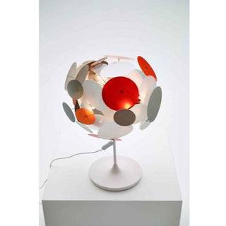 Modern table lamp with colorful design on a white background