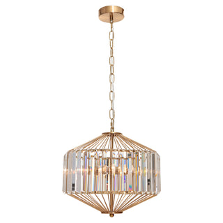Cougar Lighting Arzano small 3-light gold pendant with clear crystal prisms