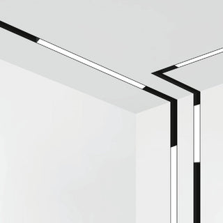 A minimalist black and white architectural-style illustration showing a ceiling and wall corner with linear lighting fixtures, plus the text 'MAGNETIC FLOOD LIGHT' in the lower left.