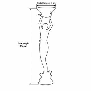 Mermaid floor lamp outline drawing showing total height 186cm and shade diameter 41cm.
