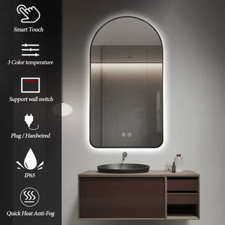 130x70cm Arched Black Bevel Frame Backlit LED Mirror
