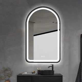 130x70cm Arched Black Framed Frosted LED Mirror