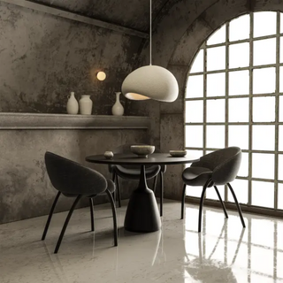 Calibo Cardinal Wabi Sabi Pendant Light Over Wooden Dining Table Modern Japandi Interior – Davoluce Lighting