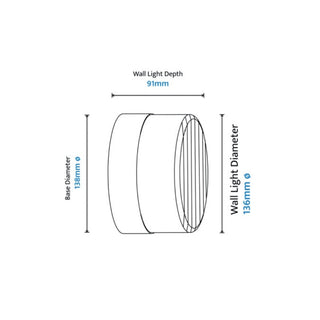 Diagram showing dimensions of a Calibi Gull Ribbed wall light 