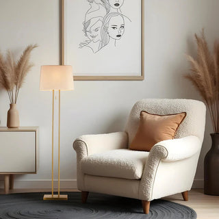 Carden modern brass floor lamp with ivory fabric shade