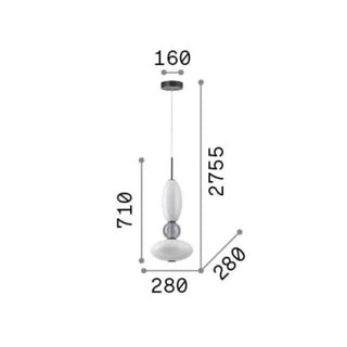 Ideal Lux Lumiere 1 pendant dimensions diagram showing 280mm diameter and adjustable suspension height