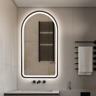 130x70cm Arched Black Framed Frosted LED Mirror