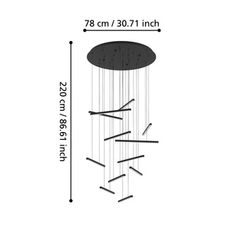 Eglo LINDOZA LED pendant dimensions showing 780mm diameter and 1700mm height