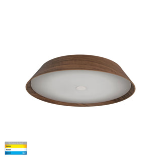 Havit Noyer walnut timber LED oyster ceiling light 420mm with tri colour lighting