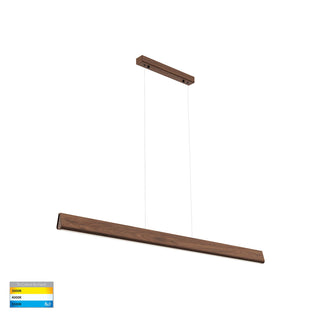 Havit Opex walnut timber LED linear pendant light 1200mm dimensions and adjustable suspension