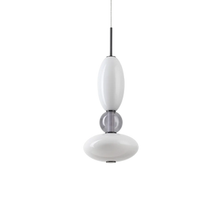 Ideal Lux Lumiere 1 pendant light in white blown glass with transparent grey glass detail front view