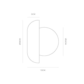 Orb Artisan Wall Light technical dimensions with medium 120mm inner glass option