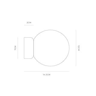 Orb Deco Wall Light technical dimensions for medium 120mm version