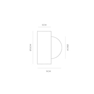 Orb Sur Ribbed Wall Light technical dimensions drawing showing 120mm diameter and 90mm