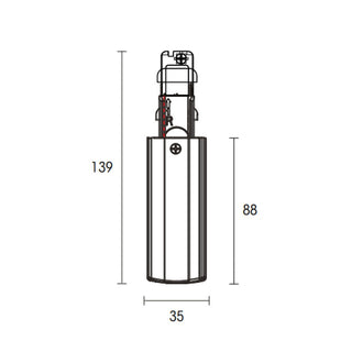 A black and white technical dimension diagram of a cylindrical product, showing height measurements of 139, 88, and width 35.