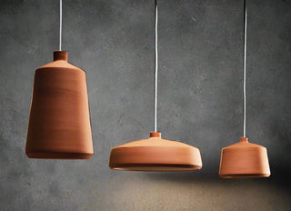 Flame Spanish handmade pendant lights, clay pendant lights By Pott from Davoluce Lighting. Terracotta pendant lights on display at Davoluce Lighting Showroom in Melbourne. Designed and made in Spain by Miguel Ángel García Belmonte.