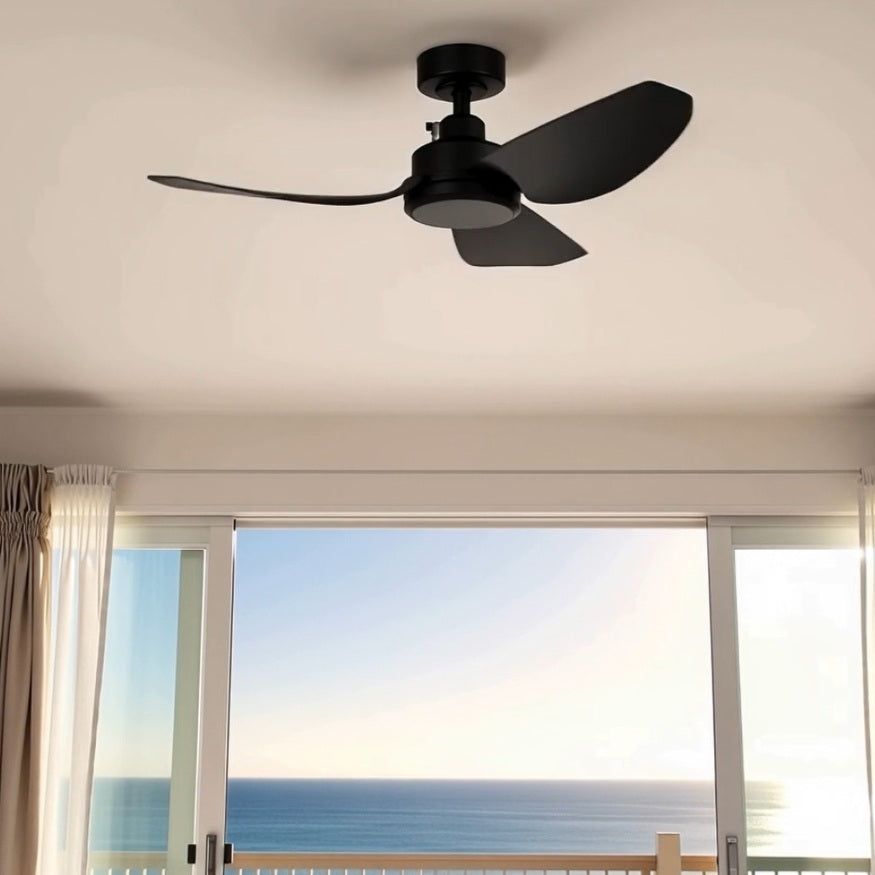 Short video of Eglo Torquay 42" black ceiling fan installed in a bedroom