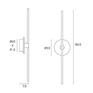 Rimini LED wall light dimensional drawing showing 605mm height